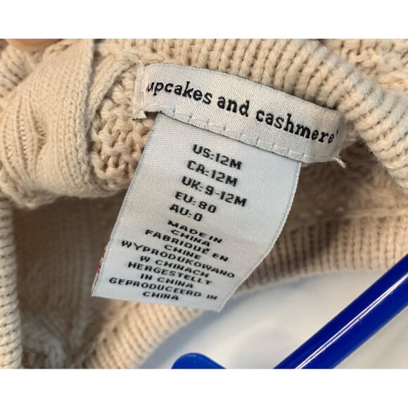 CUPCAKES AND CASHMERE Beige Cable Knit Long Sleeve A-Line Infant Dress Size 12M - Picture 3 of 6